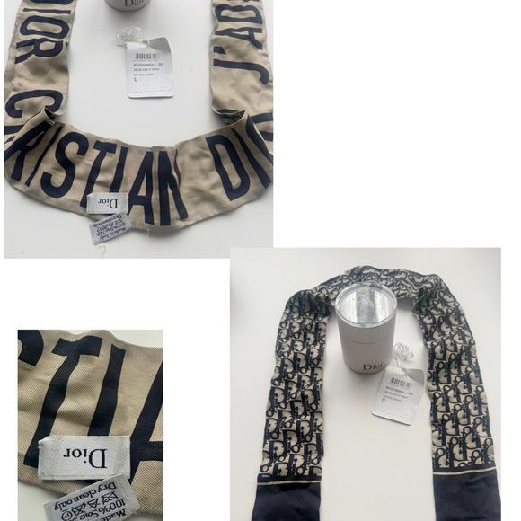 Dior Beige and Dark blue Logo Scarf AUTHENTIC